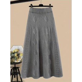 Plus Size, Women's Two-Piece Set, Fashionable and Elegant Long Sleeve Pullover with Skirt in Color Block Design for Autumn/ Winter