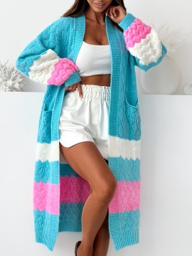 Women'S Elegant Striped Cardigan - Fashionable Off-the-Shoulder Long Sleeve, Deep V-Neck, Large Size, Spring/Fall, Pocket, Casual Wear|Vneck Cardigan|Stretchy Fabric