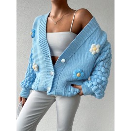 [Fresh Cardigan] Plus Size Women's Loose Cardigan | Sweet and Fresh Style, Floral Decoration, Versatile Fashion Piece for Spring, Autumn, and Winter
