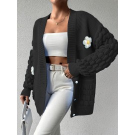 [Fresh Cardigan] Plus Size Women's Loose Cardigan | Sweet and Fresh Style, Floral Decoration, Versatile Fashion Piece for Spring, Autumn, and Winter