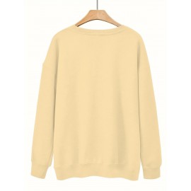 [Cozy Letter Print Sweatshirt] Cozy Plus Size Women's AMAZING GRACE Letter Print Sweatshirt | Long Sleeve Crewneck Pullover with Floral Accents, Machine Washable Polyester, Relaxed Fit for Fall & Winter Casual Wear, Cute Sweatshirts