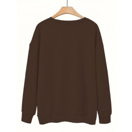 [Cozy Letter Print Sweatshirt] Cozy Plus Size Women's AMAZING GRACE Letter Print Sweatshirt | Long Sleeve Crewneck Pullover with Floral Accents, Machine Washable Polyester, Relaxed Fit for Fall & Winter Casual Wear, Cute Sweatshirts