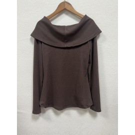 Women's Elegant Asymmetrical hem long Sleeve T-Shirt - Chic Brown Tops for Casual & Formal Outfits - Machine Washable Everyday Women's Fashion Blouse, Office Attire, Modern Style, Medium Stretch, Stylish Shirt, Office Women