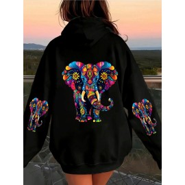 [Vibrant Print Hoodie] Vibrant Print | Women's Elephant Hoodie - Cozy Fleece-Lined Zip-Up Sweatshirt with Front Pocket, Long Sleeve Pullover for Fall & Winter | Durable Casualwear